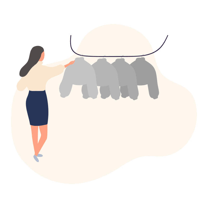 似ている洋服ばかりを買ってしまい着て行く洋服に悩んでいる女性