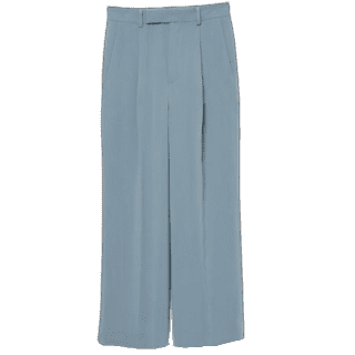 レディースのファッションアイテム、ブルーのワイドパンツ