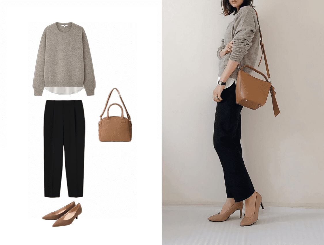 ニットとタックパンツのレディースコーディネート