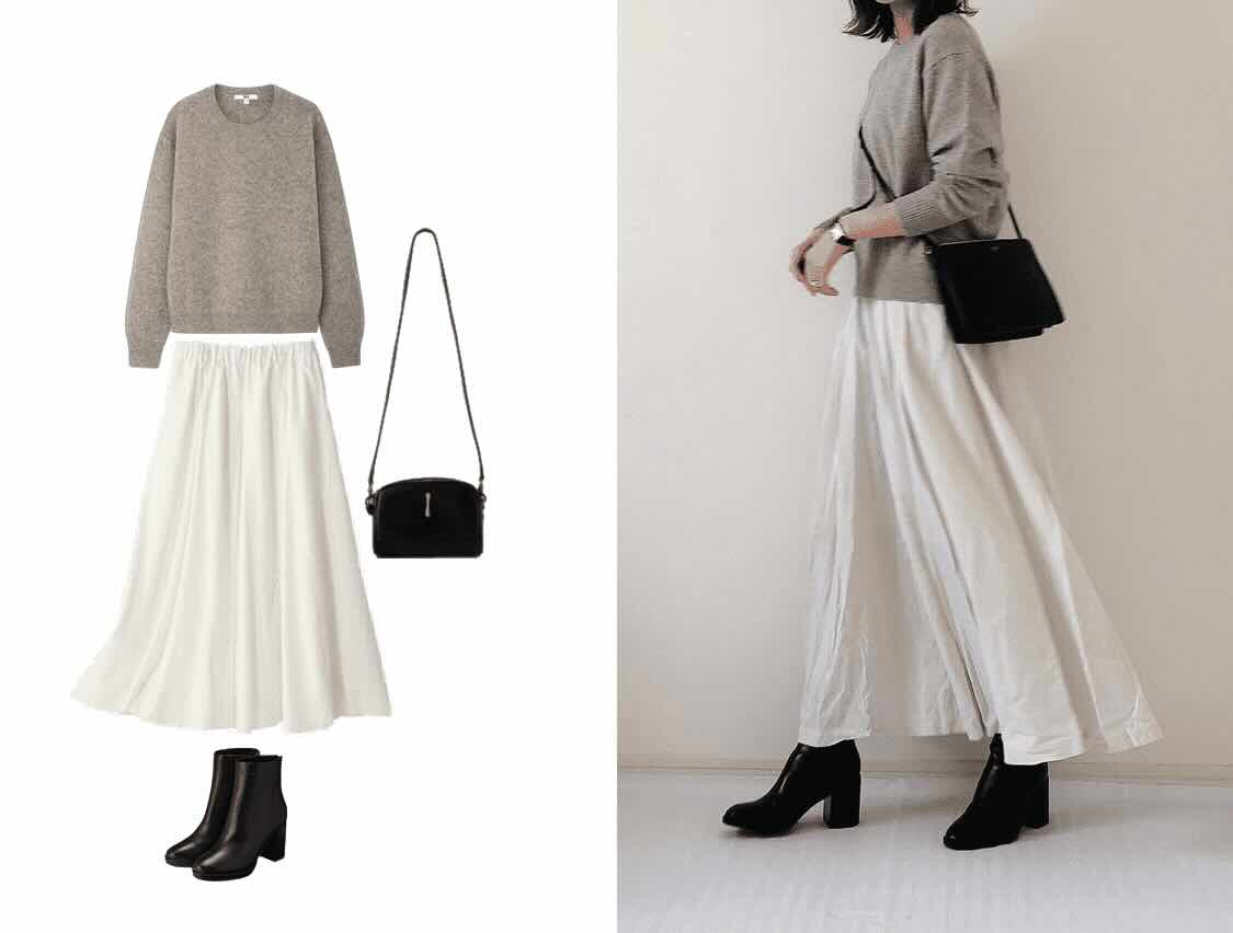 ニットとロングスカートのレディースコーディネート