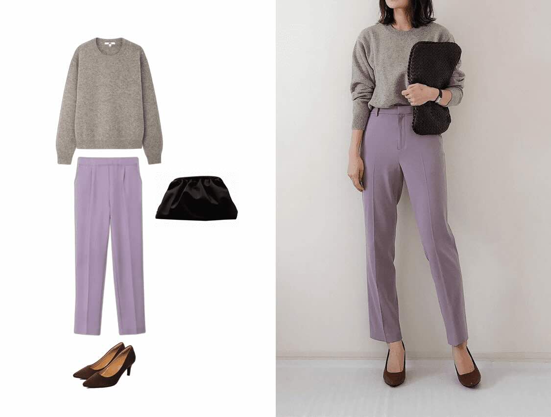 ニットとスラックスのレディースコーディネート