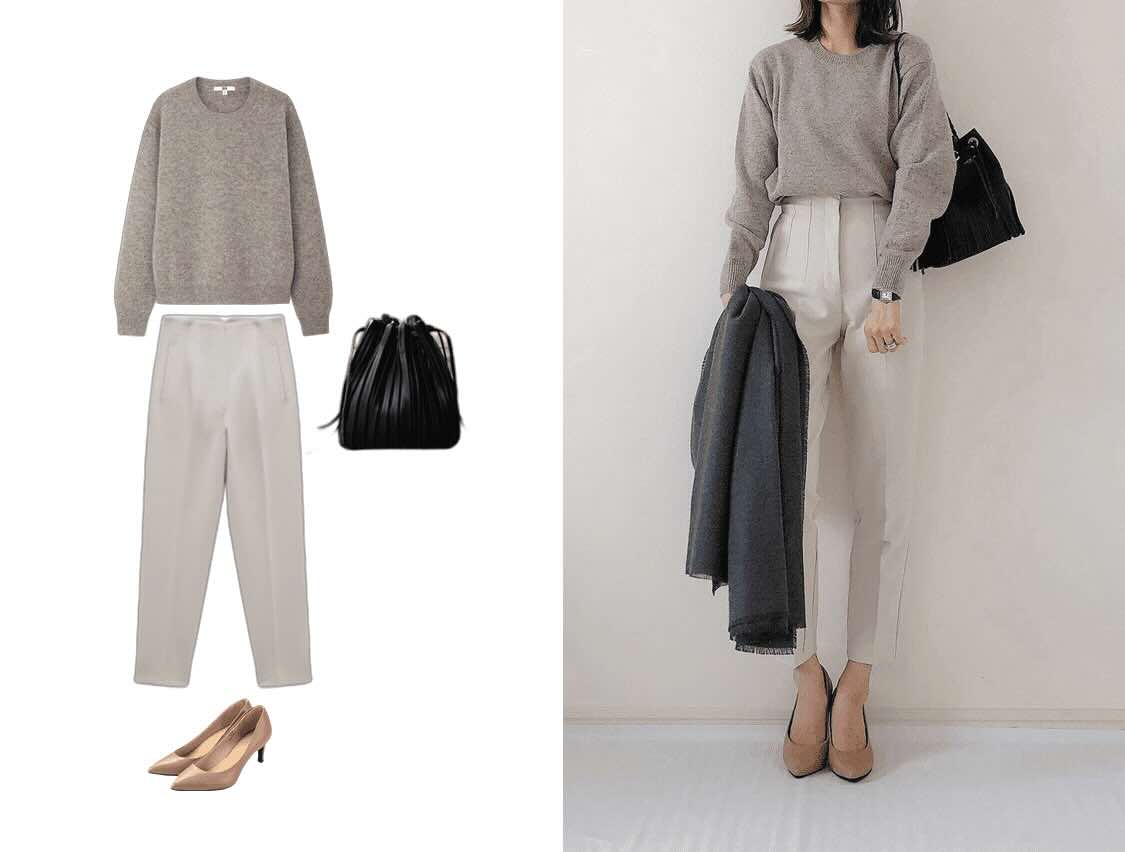 ニットとテーパードパンツのレディースコーディネート